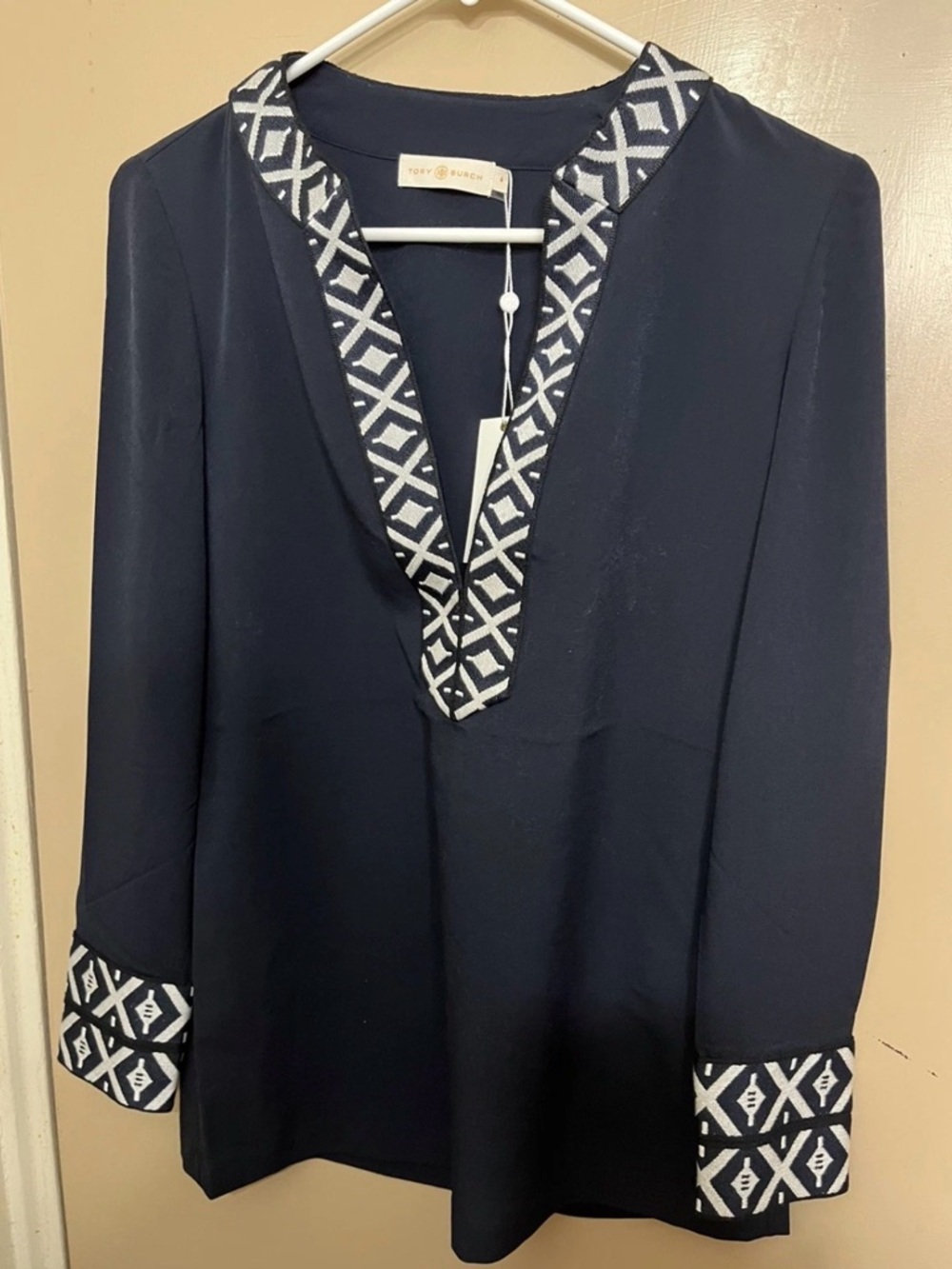 Tory Burch New W Tags Navy Tunic with White Geometric Trim